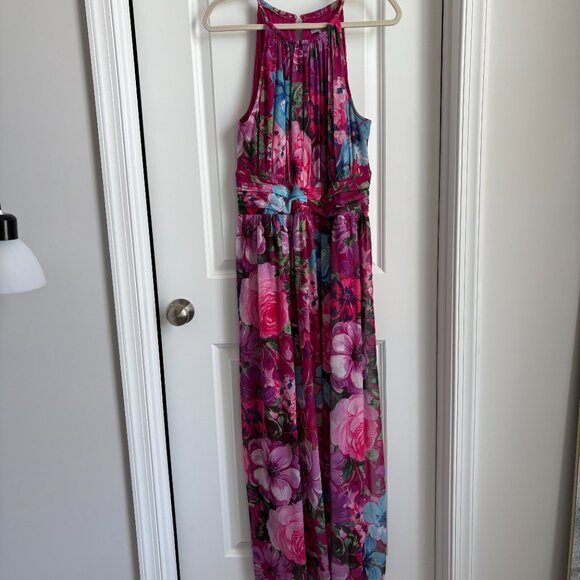 Women's London Times Floral Halter Ruched Maxi Dress - Picture 2 of 3